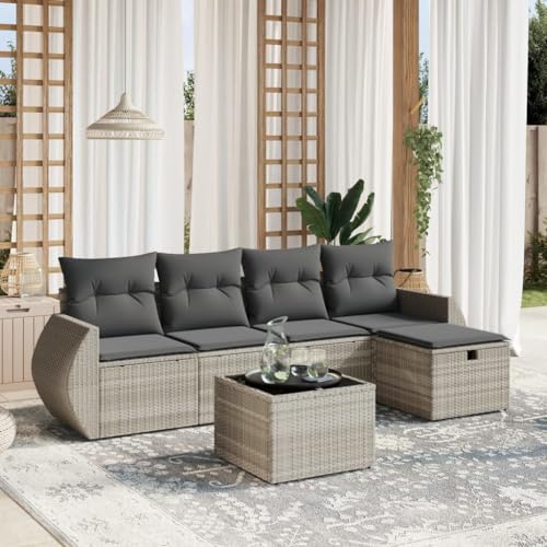 Qnhdfrt Garten Sofagarnitur Set Hellgrau 6 teilig PE Rattan mit Glas Tisch und Kissen für Terrasse Balkon Garten Qnhdfrt Garten Sofagarnitur Set Hellgrau 6 teilig PE Rattan mit Glas Tisch und Kissen für Terrasse Balkon Garten von Qnhdfrt