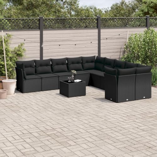Qnhdfrt Garten Sofagarnitur Set Schwarz 11 teilig PE Rattan mit Kissen und Glas Tisch Modulares Design für Terrasse Balkon Garten Qnhdfrt Garten Sofagarnitur Set Schwarz 11 teilig PE Rattan mit Kissen und Glas Tisch Modulares Design für Terrasse Balkon Garten von Qnhdfrt