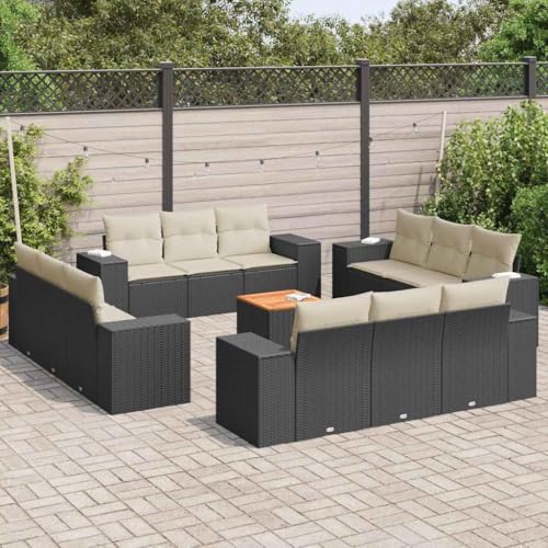 Qnhdfrt Garten Sofagarnitur Set Schwarz 13 teilig PE Rattan Lounge Möbel mit Kissen und Tisch für Terrasse Balkon Garten von Qnhdfrt