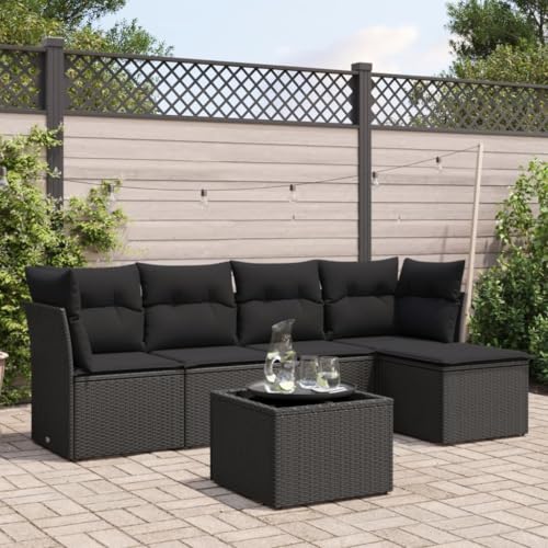 Qnhdfrt Garten Sofagarnitur Set Schwarz 6 teilig mit Kissen PE Rattan und Glas Tisch für Terrasse Balkon Garten Lounge Qnhdfrt Garten Sofagarnitur Set Schwarz 6 teilig mit Kissen PE Rattan und Glas Tisch für Terrasse Balkon Garten Lounge von Qnhdfrt