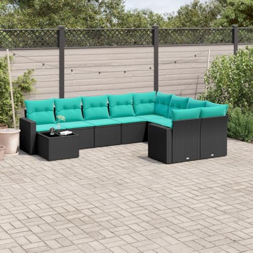 Qnhdfrt Garten Sofagarnitur Set Schwarz PE Rattan 10 Teilig mit Kissen und Glas Tisch Modulares Design für Terrasse Balkon und Garten von Qnhdfrt