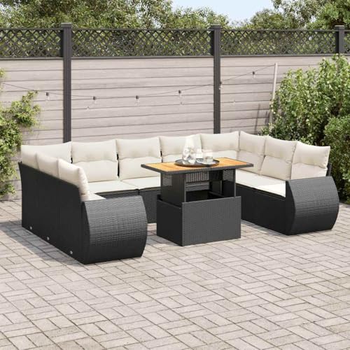 Qnhdfrt Garten Sofagarnitur Set Schwarz PE Rattan 10 teilig mit Kissen Modulares Design Stauraum für Terrasse Balkon Garten von Qnhdfrt