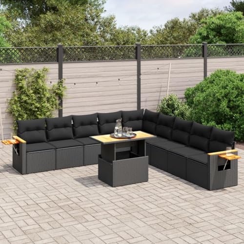 Qnhdfrt Garten Sofagarnitur Set Schwarz PE Rattan 11 teilig mit Kissen und Klapptisch Modulares Design für Terrasse Garten und Balkon von Qnhdfrt