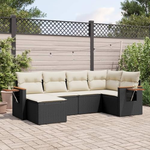 Qnhdfrt Garten Sofagarnitur Set Schwarz PE Rattan 6 teilig mit Kissen Klapptisch Lounge Möbel für Terrasse Balkon Garten von Qnhdfrt