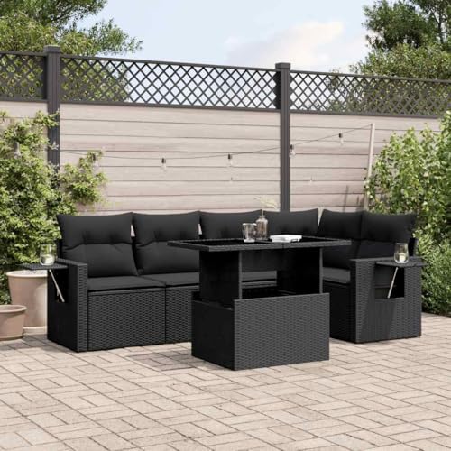Qnhdfrt Garten Sofagarnitur Set Schwarz PE Rattan 6 teilig mit Kissen und Klapptisch für Terrasse Balkon Garten Qnhdfrt Garten Sofagarnitur Set Schwarz PE Rattan 6 teilig mit Kissen und Klapptisch für Terrasse Balkon Garten von Qnhdfrt