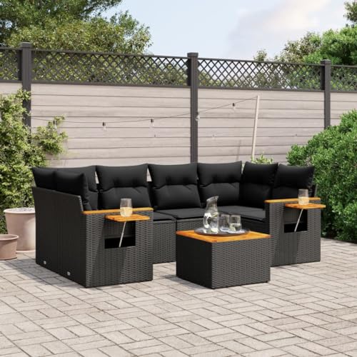 Qnhdfrt Garten Sofagarnitur Set Schwarz PE Rattan 7 teilig mit Kissen Stauraum und Klapptisch für Terrasse Garten Balkon von Qnhdfrt