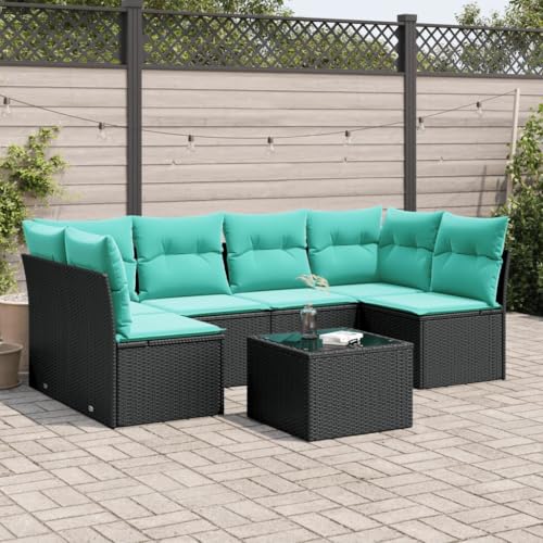 Qnhdfrt Garten Sofagarnitur Set Schwarz PE Rattan 7 teilig mit Kissen und Glas Tisch für Terrasse Garten Balkon Qnhdfrt Garten Sofagarnitur Set Schwarz PE Rattan 7 teilig mit Kissen und Glas Tisch für Terrasse Garten Balkon von Qnhdfrt