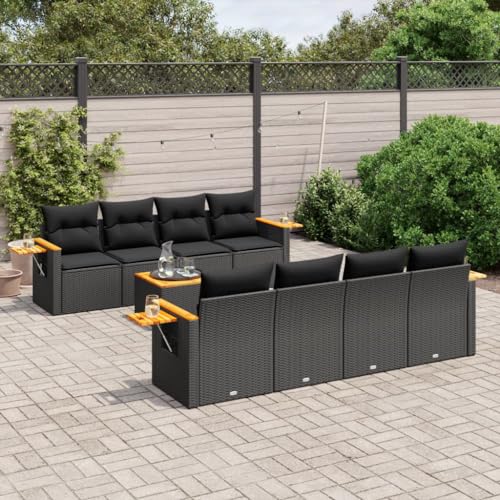 Qnhdfrt Garten Sofagarnitur Set Schwarz PE Rattan 9 teilig mit Kissen Stauraum und Klapptisch für Terrasse Balkon und Garten von Qnhdfrt