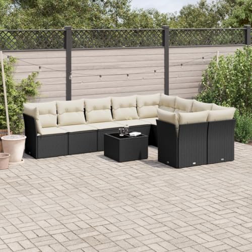 Qnhdfrt Garten Sofagarnitur Set Schwarz PE Rattan mit Kissen 10 teilig Modulares Design für Terrasse Garten und Balkon von Qnhdfrt