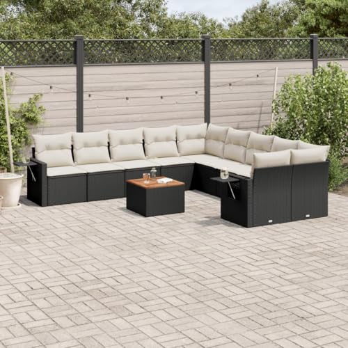 Qnhdfrt Garten Sofagarnitur Set Schwarz PE Rattan mit Kissen 11 teilig Stauraum und Klapptisch für Terrasse Balkon Garten von Qnhdfrt