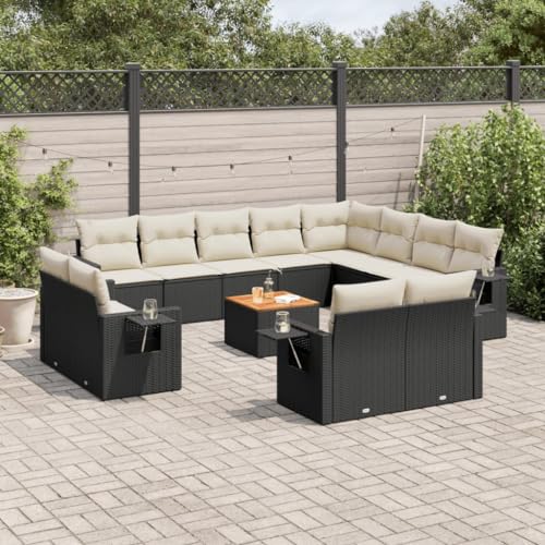 Qnhdfrt Garten Sofagarnitur Set Schwarz PE Rattan mit Kissen 13 teilig Modulares Design Outdoor Lounge Möbel für Terrasse Balkon und Garten von Qnhdfrt
