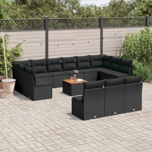 Qnhdfrt Garten Sofagarnitur Set Schwarz PE Rattan mit Kissen 14 teilig Modulares Design für Terrasse Balkon und Garten von Qnhdfrt