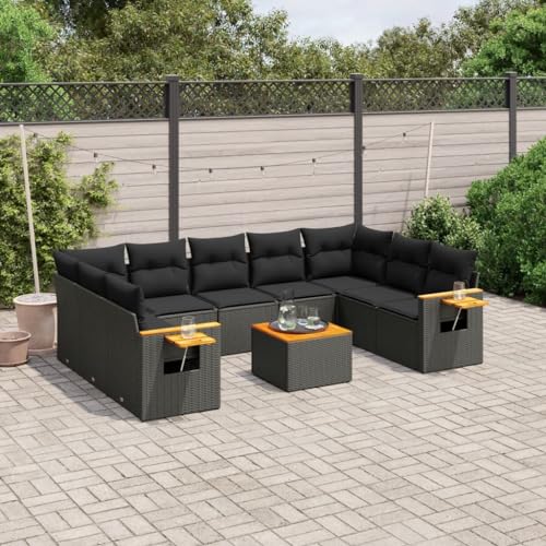 Qnhdfrt Garten Sofagarnitur Set Schwarz PE Rattan mit Kissen Modulares Design Stauraum und Klapptisch für Terrasse Balkon und Garten von Qnhdfrt