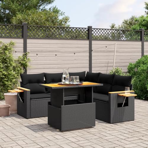 Qnhdfrt Garten Sofagarnitur Set Schwarz PE Rattan mit Kissen und Klapptisch Modulares Design für Terrasse Balkon Garten von Qnhdfrt