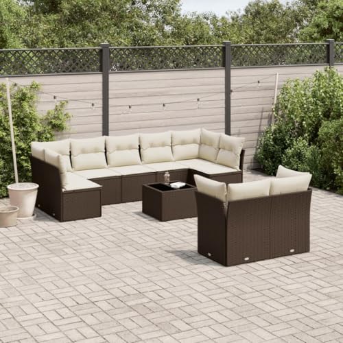 Qnhdfrt Garten Sofagarnitur Set aus Braunem PE Rattan mit Cremeweißen Kissen und Glas Tischplatte für Terrasse Balkon Garten Qnhdfrt Garten Sofagarnitur Set aus Braunem PE Rattan mit Cremeweißen Kissen und Glas Tischplatte für Terrasse Balkon Garten von Qnhdfrt