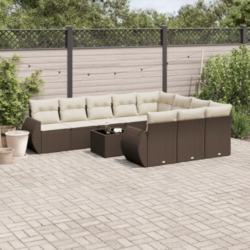 Qnhdfrt Garten Sofagarnitur Set aus PE Rattan Braun mit Kissen und Glas Tisch Modulares Design für Terrasse Garten und Balkon von Qnhdfrt