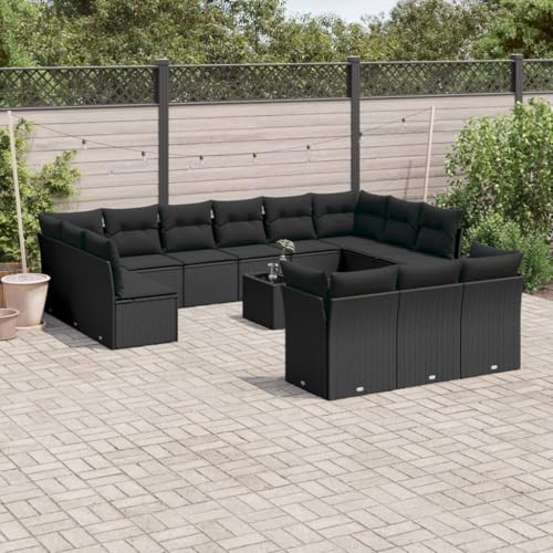 Qnhdfrt Garten Sofagarnitur Set aus PE Rattan Schwarz mit Glas Tisch und Kissen Modulares Design für Garten Terrasse Balkon von Qnhdfrt