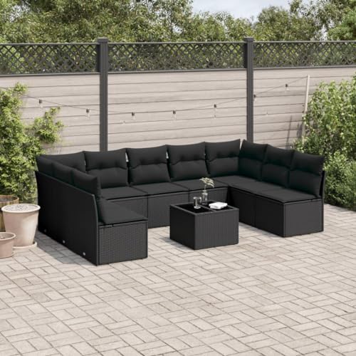 Qnhdfrt Garten Sofagarnitur Set aus PE Rattan Schwarz mit Glas Tisch und Polsterkissen Modulares Design für Terrasse Garten und Balkon Qnhdfrt Garten Sofagarnitur Set aus PE Rattan Schwarz mit Glas Tisch und Polsterkissen Modulares Design für Terrasse Garten und Balkon von Qnhdfrt