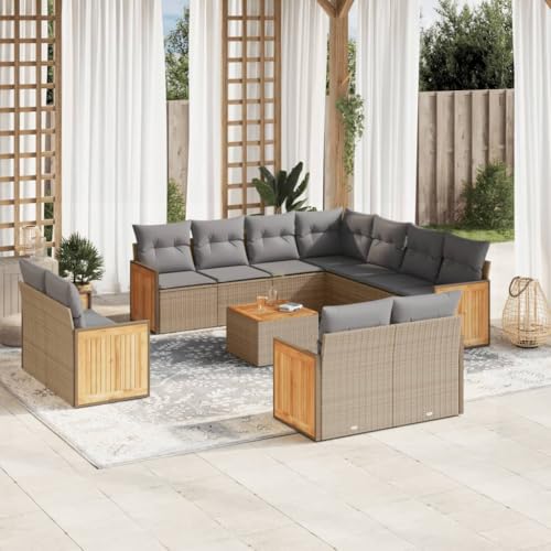 Qnhdfrt Garten Sofagarnitur Set aus PE Rattan mit Akazienholz Tisch und Kissen Beige für Terrasse Garten Balkon Lounge Bereich von Qnhdfrt