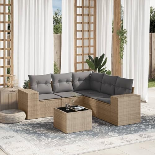 Qnhdfrt Garten Sofagarnitur Set aus PE Rattan mit Glas Tisch und Kissen Beige für Terrasse Garten Balkon Lounge von Qnhdfrt