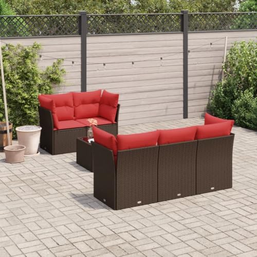 Qnhdfrt Garten Sofagarnitur Set aus PE Rattan mit Glas Tischplatte und Polsterkissen Braun Rot 6 teilig für Terrasse Garten und Balkon Qnhdfrt Garten Sofagarnitur Set aus PE Rattan mit Glas Tischplatte und Polsterkissen Braun Rot 6 teilig für Terrasse Garten und Balkon von Qnhdfrt