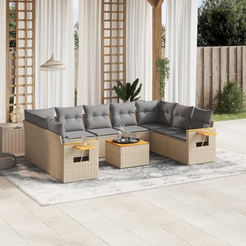 Qnhdfrt Garten Sofagarnitur Set aus PE Rattan mit Kissen Beige 10 teilig Modulares Design Stauraum und Klapptisch für Terrasse Balkon Garten von Qnhdfrt