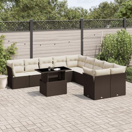 Qnhdfrt Garten Sofagarnitur Set aus PE Rattan mit Kissen Braun 11 teilig Höhenverstellbarer Tisch Modulares Design für Terrasse Balkon und Garten von Qnhdfrt