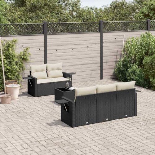 Qnhdfrt Garten Sofagarnitur Set aus PE Rattan mit Kissen Schwarz Modulares Design Stauraum und Klapptisch für Terrasse Garten und Balkon von Qnhdfrt
