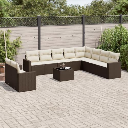 Qnhdfrt Garten Sofagarnitur aus PE Rattan 11 teilig mit Kissen und Glas Tisch Modulares Design für Terrasse Balkon und Garten Braun Cremeweiß UV beständig Qnhdfrt Garten Sofagarnitur aus PE Rattan 11 teilig mit Kissen und Glas Tisch Modulares Design für Terrasse Balkon und Garten Braun Cremeweiß UV beständig von Qnhdfrt