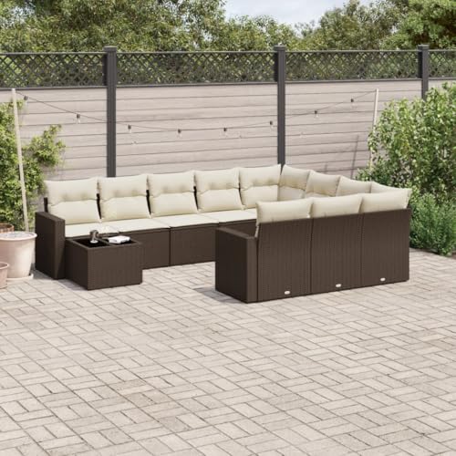 Qnhdfrt Garten-Sofagarnitur aus PE-Rattan Braun mit wasserfestem Stauraum und Glas-Tischplatte - Modulares Design für Garten, Terrasse und Balkon von Qnhdfrt