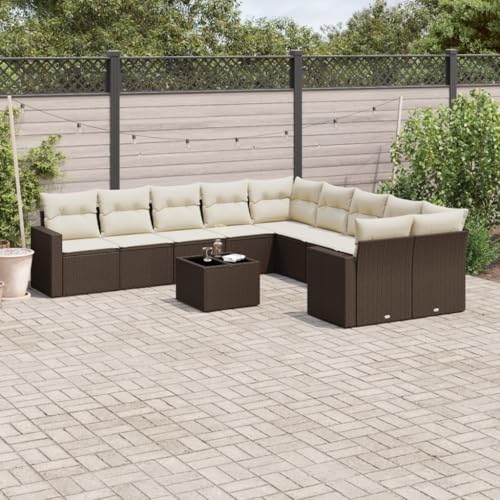 Qnhdfrt Garten-Sofagarnitur aus PE-Rattan Braun mit wasserfestem Stauraum und Glas-Tischplatte – Modulares Design für Garten, Terrasse und Balkon von Qnhdfrt