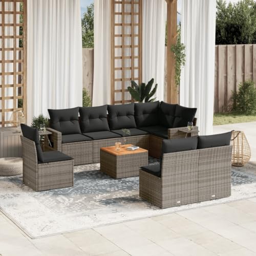 Qnhdfrt Garten-Sofagarnitur aus PE-Rattan Grau 9-TLG. Set mit Kissen und Beistelltisch Modulares Design für Garten, Terrasse und Balkon von Qnhdfrt