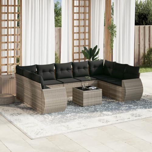 Qnhdfrt Garten-Sofagarnitur aus PE-Rattan mit Glas-Tischplatte und Kissen Hellgrau - Modulares Design für Garten Terrasse und Balkon Qnhdfrt Garten-Sofagarnitur aus PE-Rattan mit Glas-Tischplatte und Kissen Hellgrau - Modulares Design für Garten Terrasse und Balkon von Qnhdfrt