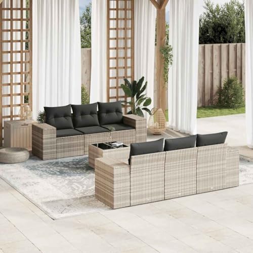 Qnhdfrt Garten-Sofagarnitur aus PE-Rattan mit Kissen Hellgrau - Modulares Design für Garten, Terrasse und Balkon - Wetterbeständige Outdoor-Möbel mit Glas-Tischplatte Qnhdfrt Garten-Sofagarnitur aus PE-Rattan mit Kissen Hellgrau - Modulares Design für Garten, Terrasse und Balkon - Wetterbeständige Outdoor-Möbel mit Glas-Tischplatte von Qnhdfrt
