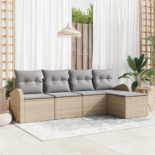 Qnhdfrt Garten Sofaset 5 TLG Beige Poly Rattan Sitzgruppe Outdoor Lounge Set mit Kissen für Balkon Terrasse Garten Qnhdfrt Garten Sofaset 5 TLG Beige Poly Rattan Sitzgruppe Outdoor Lounge Set mit Kissen für Balkon Terrasse Garten von Qnhdfrt
