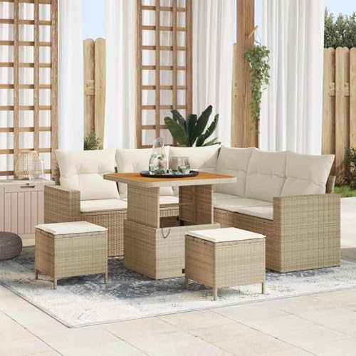 Qnhdfrt Garten Sofaset 5 Teile Beige Modernes Rattan Sitzgruppe Outdoor mit Kissen für Terrasse Balkon und Garten von Qnhdfrt