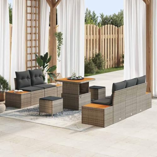 Qnhdfrt Garten Sofaset Grau 4 Teile aus Naturrattan mit Polsterkissen Modulares Design für vielseitige Sitzarrangements Robust und Wetterfest für Außenbereiche von Qnhdfrt
