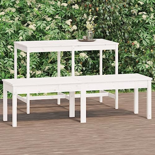 Qnhdfrt Gartenbank 2-Sitzer Massivholz Kiefer Weiß 159,5 cm Sitzbank Outdoor für Garten Terrasse Balkon von Qnhdfrt