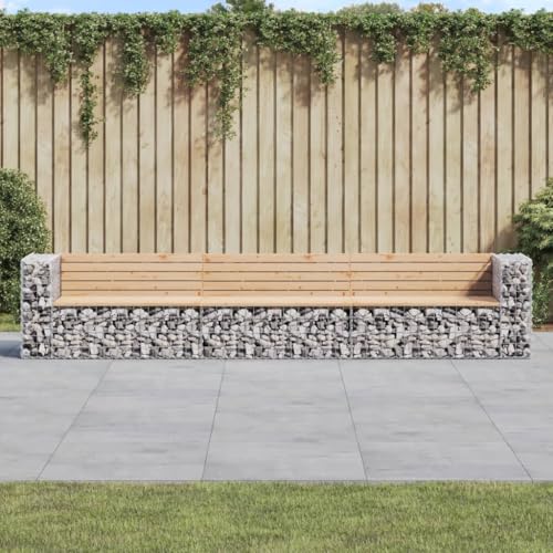 Qnhdfrt Gartenbank Eckbank mit Gabionen Sockel Massivholz Kiefer 3-teilig Outdoor Balkon Sitzbank Set für Garten Terrassen von Qnhdfrt