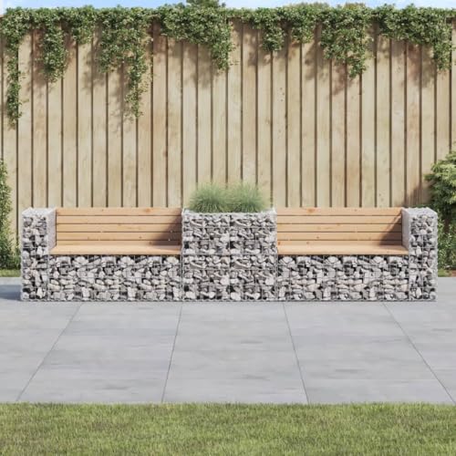 Qnhdfrt Gartenbank Gabione Massivholz Kiefer 3-teilig Set mit Gabionenkorb für Steine Outdoorbank für Terrasse Garten Balkon Qnhdfrt Gartenbank Gabione Massivholz Kiefer 3-teilig Set mit Gabionenkorb für Steine Outdoorbank für Terrasse Garten Balkon von Qnhdfrt