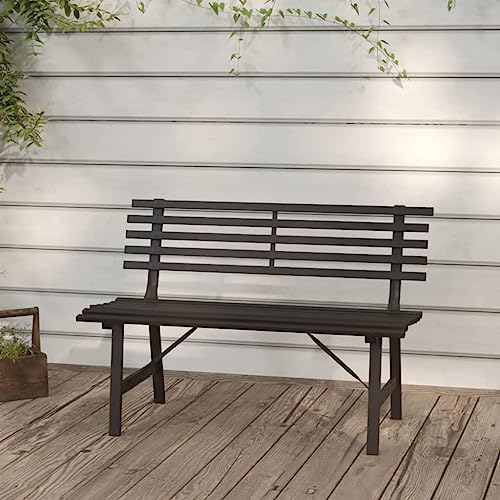 Qnhdfrt Gartenbank Outdoor 110 cm Schwarz Pulverbeschichteter Stahl mit Rückenlehne für Garten Terrasse Balkon - Stilvolles Design Witterungsbeständig Langlebig von Qnhdfrt
