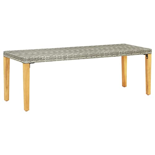 Qnhdfrt Gartenbank Outdoor 80 cm Grau Poly Rattan mit Akazienholzbeinen Modernes Design Wetterfest Leicht für Terrasse Balkon Garten von Qnhdfrt