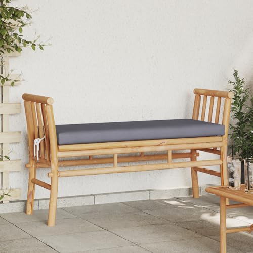 Qnhdfrt Gartenbank Outdoor Bambus 110 cm mit Kissen Holzkohle Wetterfeste Sitzbank für Garten Balkon Terrasse von Qnhdfrt