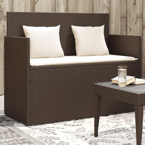 Qnhdfrt Gartenbank Outdoor Braun PE Rattan mit Stauraum und Kissen 120x50x90.5cm Sitzbank für Balkon Garten mit Stauraum und bequemer Sitzfläche von Qnhdfrt