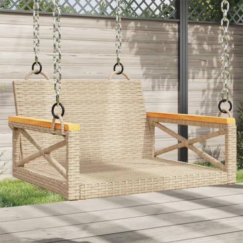Qnhdfrt Gartenbank Outdoor Hängesessel Beige 63x62x40 cm aus PE Rattan mit Schaukelfunktion und Befestigungsringen für Garten Balkon Terrasse - Robustes Pflegeleichtes Möbel von Qnhdfrt