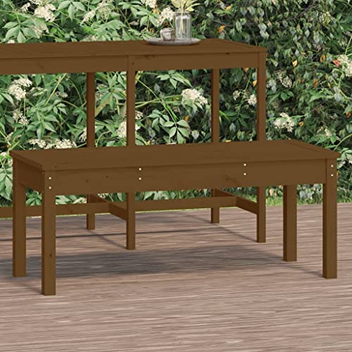 Qnhdfrt Gartenbank Outdoor Honigbraun aus Massivholz Kiefer 109x44x45 cm Rustikale Sitzbank für Garten Terrasse Balkon mit Lattenrost-Design von Qnhdfrt