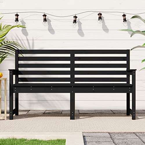 Qnhdfrt Gartenbank Outdoor Schwarz Massivholz Kiefer mit Rückenlehne und Armlehnen für Balkon Terrasse Garten, Größe 159,5x48x91,5 cm, Robuste und Stabile Sitzbank von Qnhdfrt