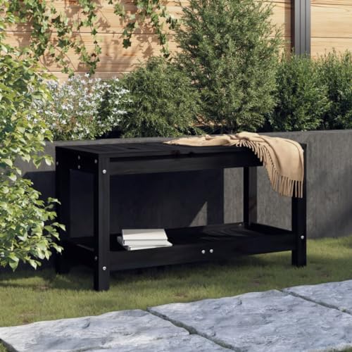 Qnhdfrt Gartenbank Schwarz Massivholz Kiefer 82,5x35x45 cm mit Stauraum und Latten-Design für Garten Terrasse Balkon und Outdoor-Bereich von Qnhdfrt