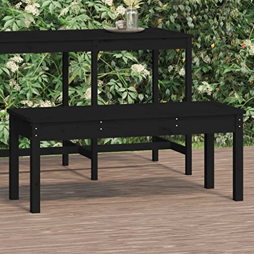 Qnhdfrt Gartenbank Schwarz Massivholz Kiefer Outdoor Sitzbank 109x44x45 cm für Garten Terrasse Balkon mit Lattenrost-Design von Qnhdfrt