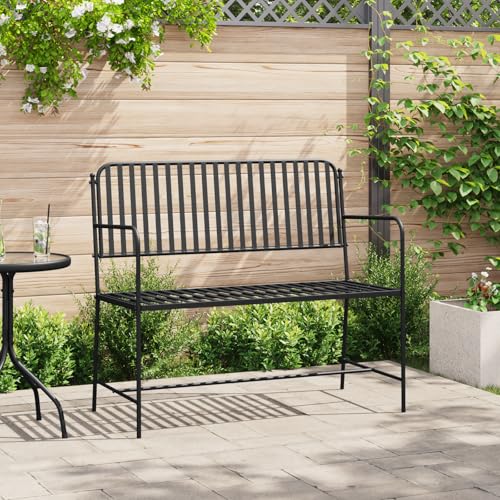 Qnhdfrt Gartenbank Schwarz Metall Outdoor Sitzbank Modern Rechteckig für 2 Personen Robust Langlebig für Garten Balkon Terrasse von Qnhdfrt